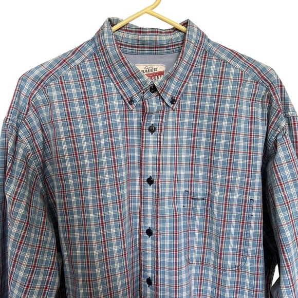 Eddie Bauer Shirt Men's Plaid Button Down Front Pocket XLT XL Tall Blue Twill - Picture 2 of 8